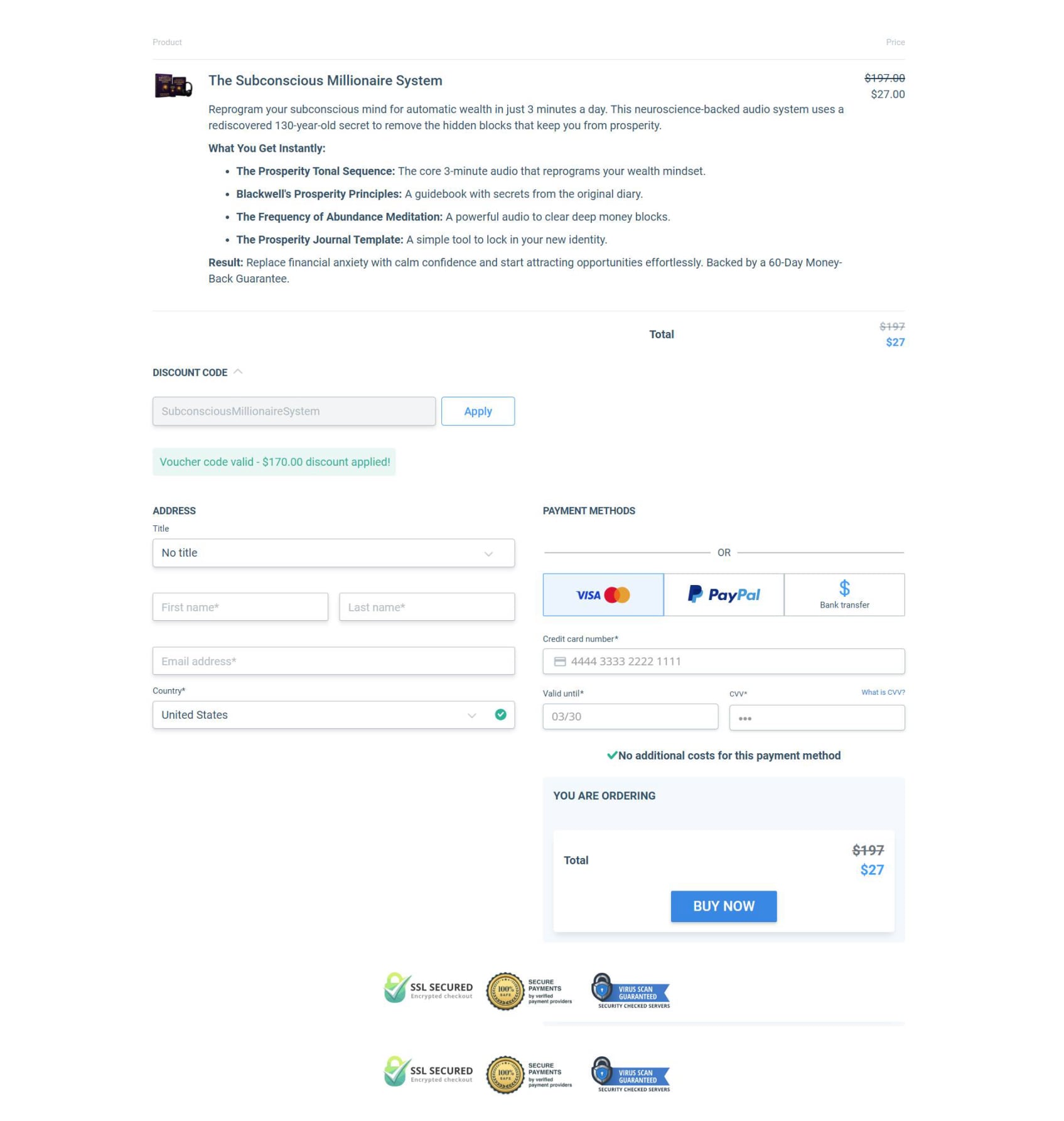 Subconscious Millionaire System Checkout Page